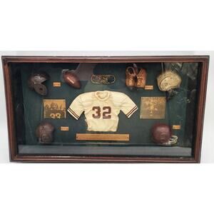 Evolution of the Helmet Football Shadow Box Vintage Display w/ Glass & Gear-Rare